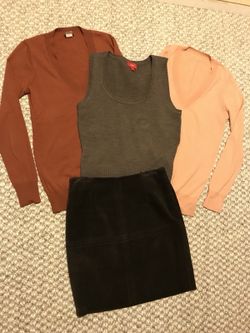 Small Wool sweaters and fully lined dark brown suede leather skirt fall outfits