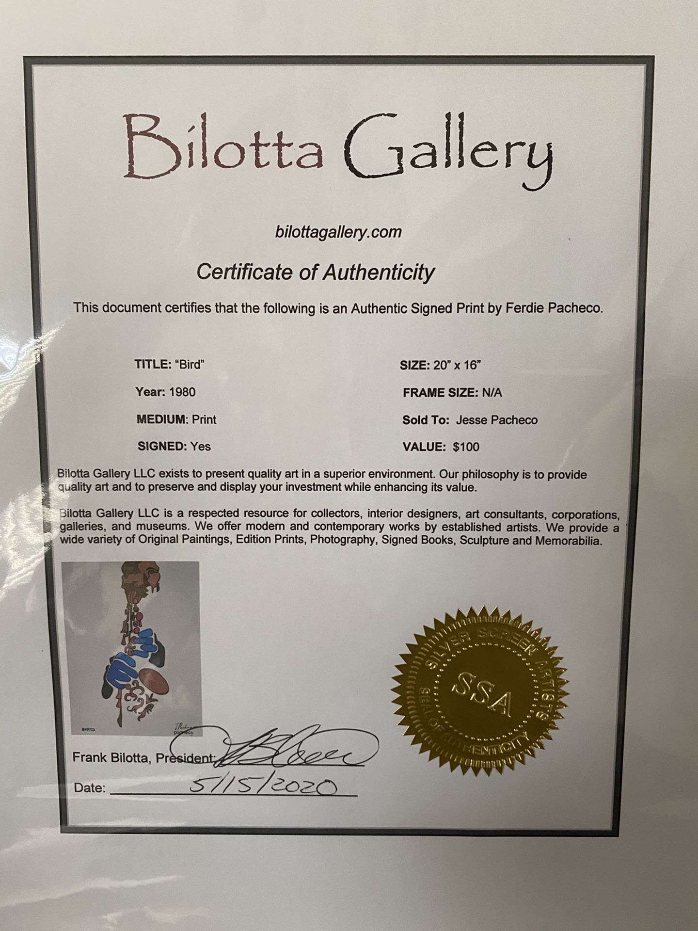 Reduced - Signed Jazz Print By Ferdie Pacheco