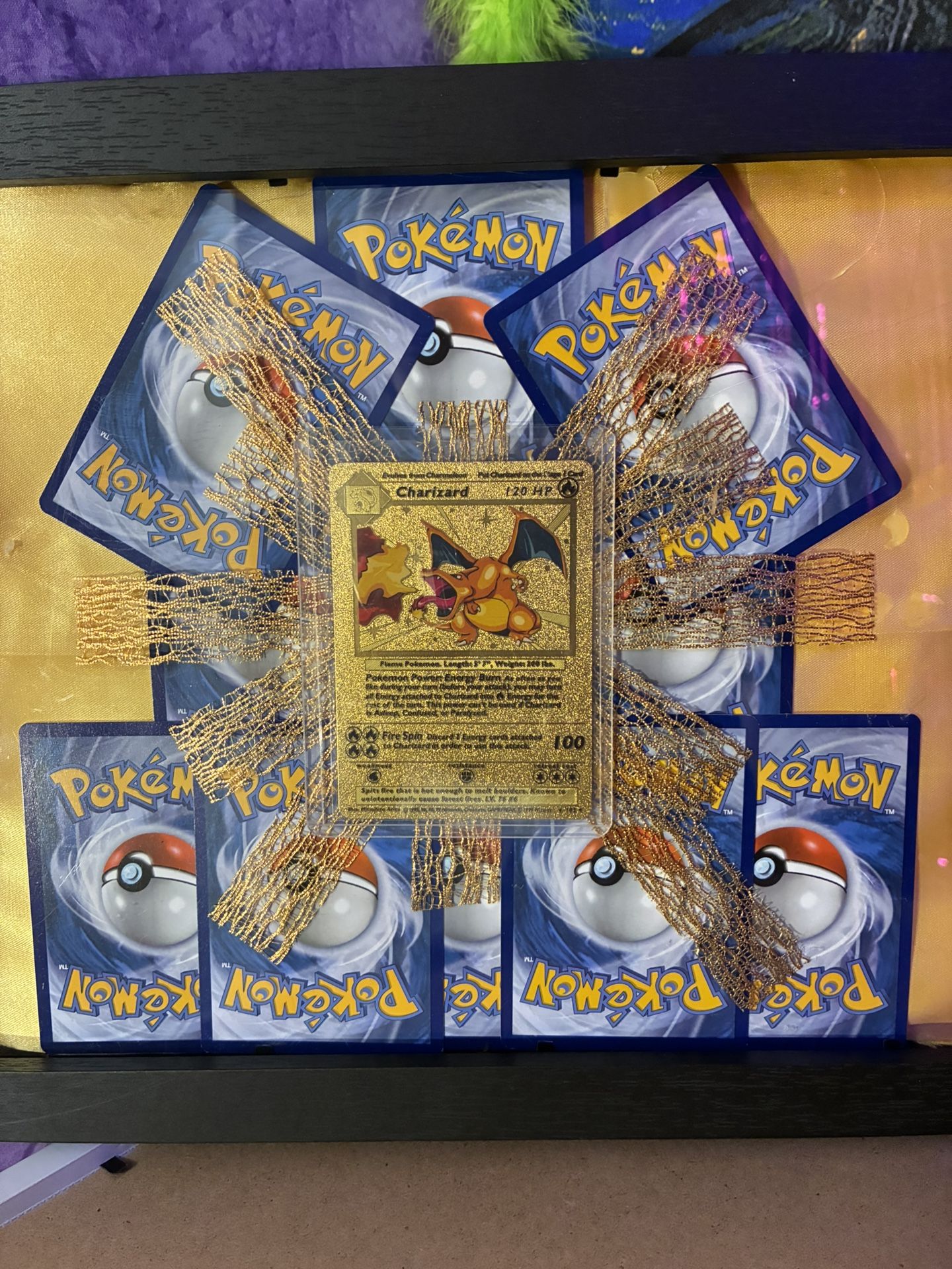 Pokemon! Gold Charizard Fanart Card! Handmade Wall Art Display!