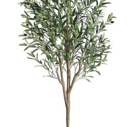 7ft Slender Artificial Faux Olive Tree with Lifelike Fruits and Realistic Leaves in Black Planter.