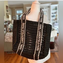 Straw Tote Logo In Strap Karl Lagerfeld Color Black 