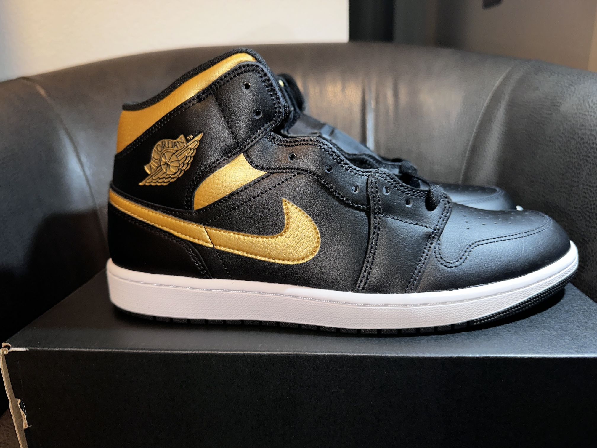 Size 12 - Air Jordan 1 Mid Black Metallic Gold - DQ8426-071