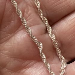 1.5 mm Wide Italian Sterling Silver Rope Chain. 18” Long 
