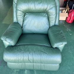Green comfortable plush leather recliner
