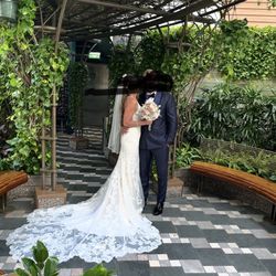 Morilee Designer Wedding Dress by Madeline Gardner – Stunning Lace Mermaid Gown with Cathedral Train