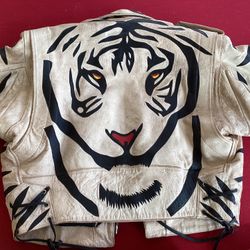 Genuine Leather Tiger Motif Motorcycle Jacket