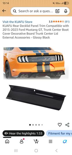 Ford mustang GT trunk deck lid trim pannel blacked out  2015-2023