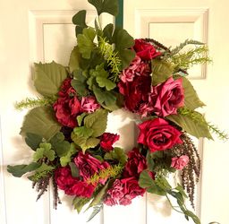 Maroon and Mauve red rose wreath.