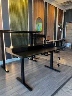 55" Black Electric Standing Desk with Raised Shelf