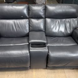 Dual Power Leather Recliner Dark Gray 