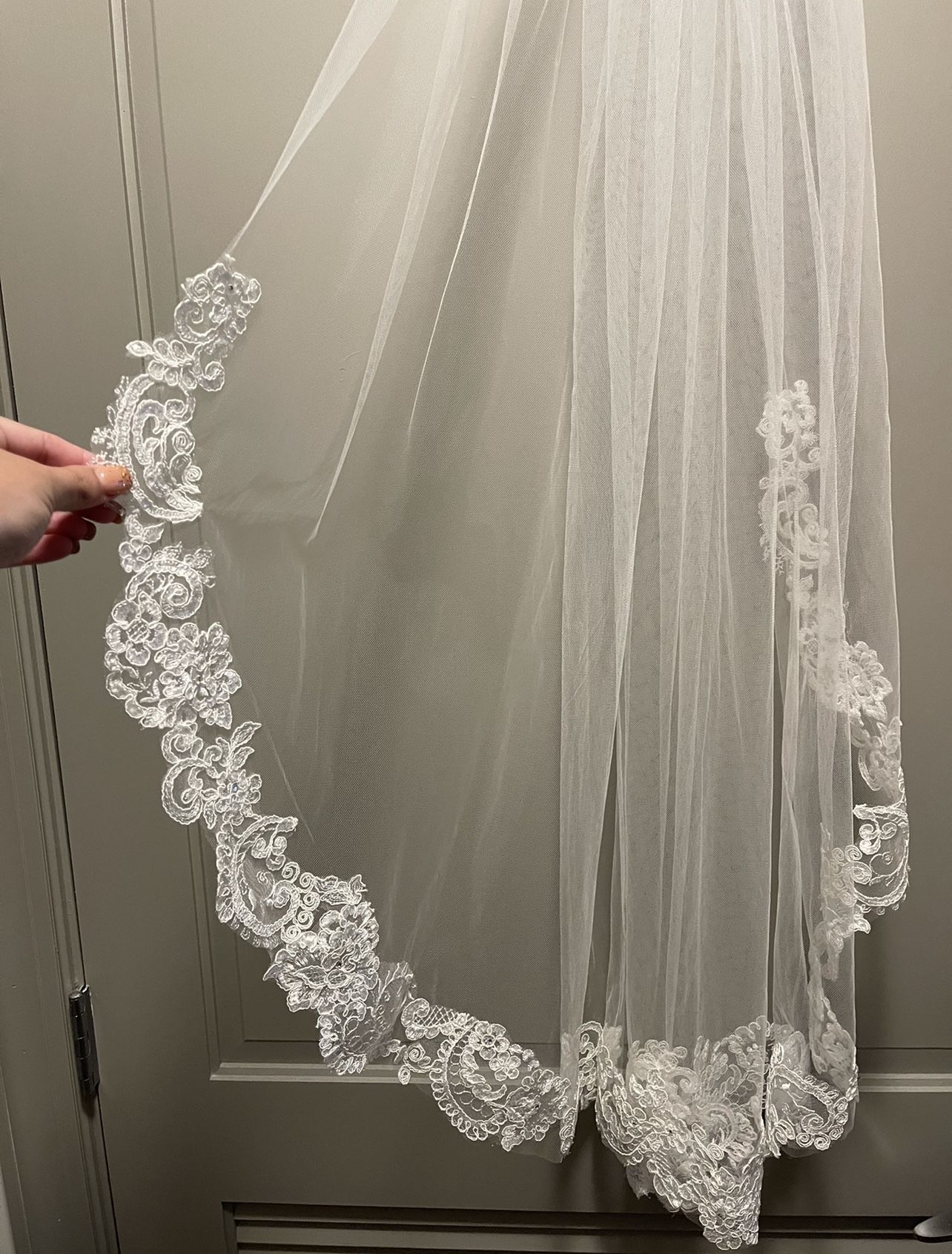 Waist-Length Lace Veil