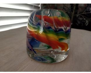 Murano Glass  Paper Weight With Pressed Bubbles (Pride) Color Theme