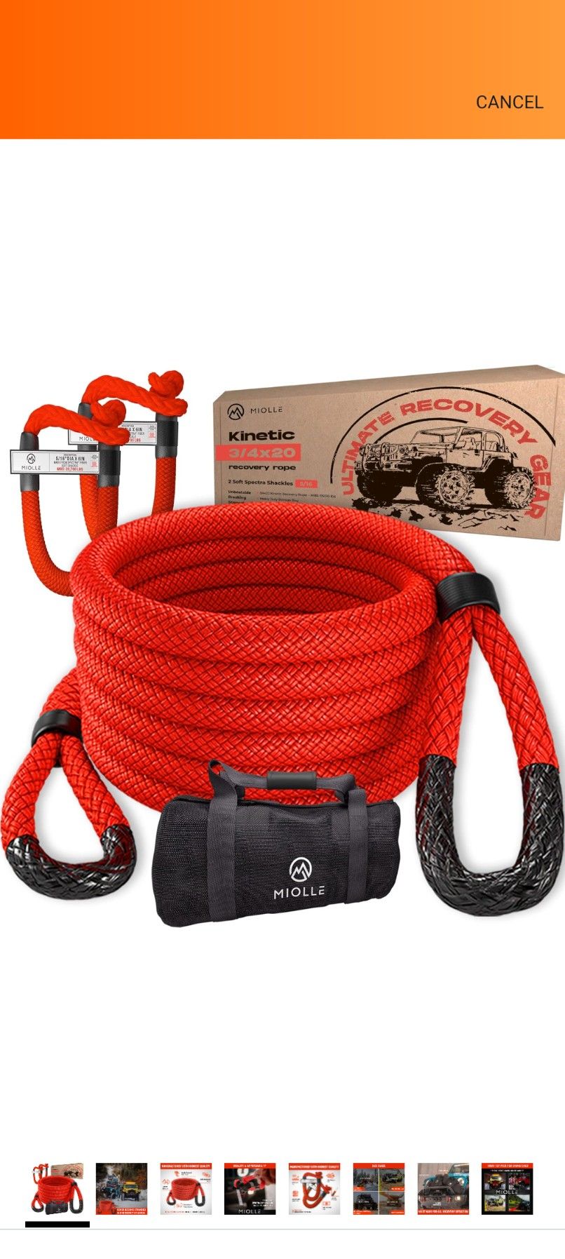 Miolle Kinetic Recovery Heavy Duty Tow Rope