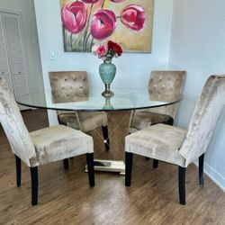 z gallerie round mirrored dining table and 4 chairs 