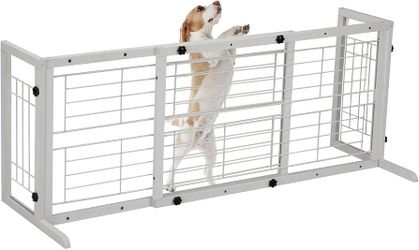 Pet Gate, White,38 in. to 71 in. W Adjustable Pet Gate, Solid Wood Dog Fence for Doorway, Stairs, NEW