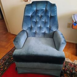 Vintage mid-century silvery blue velour swivel rocker