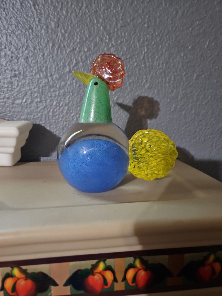 Art Glass Multi-color Chicken Hen Rooster Paperweight Figurine 7"