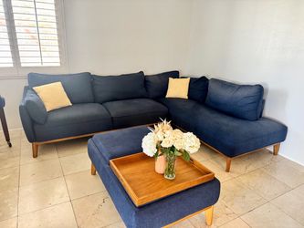 Navy Blue Sectional Sofa with Ottoman