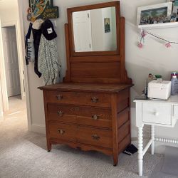 Antique Wood Dresser With Mirror