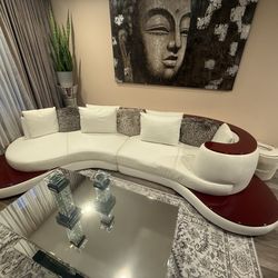 Leather sofa, glass table , candle holders CASH ONLY