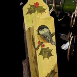 Vintage Hand Painted Wooden Matchstick Holder Fireplace Garden Bird Decoration 