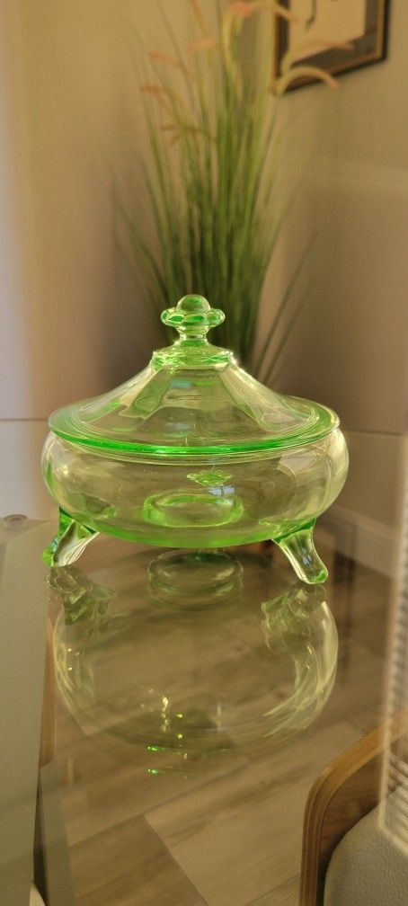 Uranium Glass Candy Dish With Lid