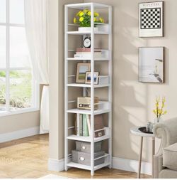 New assembled 6-Tier Corner Shelf, 75 Inch Tall Narrow Bookshelf Storage Rack, Etagere Shelves Display Stand for Small Spaces, Rustic Open Bookcase Sq