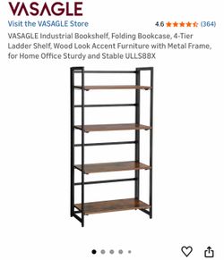 VASAGLE Industrial Bookshelf, Folding Bookcase, 4-Tier