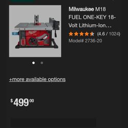Milwaukee M18 Table Saw NEW $260