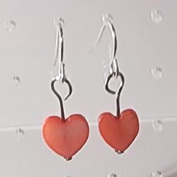 Red Dyed Shell And Silver Heart Earrings