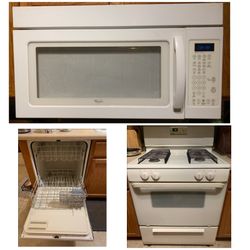 Whirlpool dishwasher, microwave and gas stove