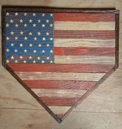 Wooden American Flag Home Plate Wall Art
