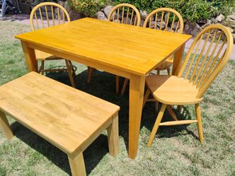 Dining table chairs and bench solid wood kitchen table set
