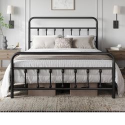 Yaheetech Classic Metal Platform Bed Frame Mattress Foundation with Victorian Style Iron-Art Headboard/Footboard/Under Bed Storage/No Box Spring Neede