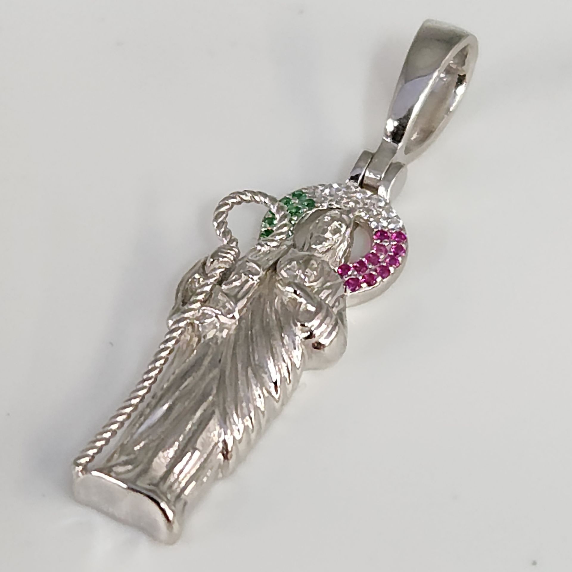 925 Sterling Silver Saint Pendant with Multicolor stones