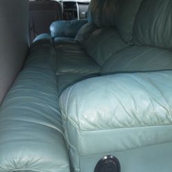 Turquoise Real Leather Recliners Couch Sofa