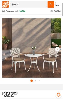 White 3-Piece Rust-Resistant Aluminum Outdoor Bistro Set Dining Set with Tan Cushion and Umbrella Hole