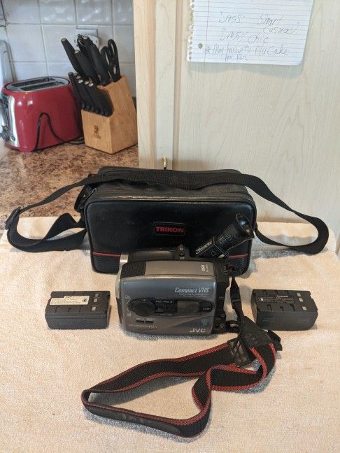 Vintage JVC Compact VHS Tape Camcorder with Batteries and Carry Bag