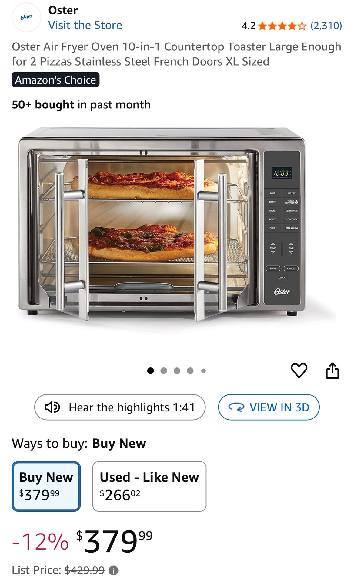 Counter Oster Air Fryer Conventional Oven 10 in 1 