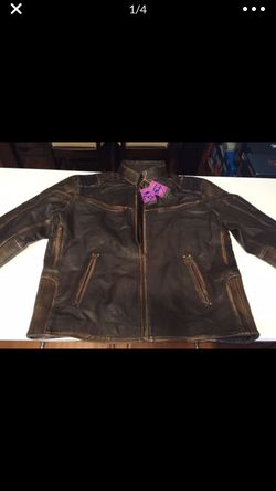 Men’s GDM Real Leather Jacket. Brown. 5XL