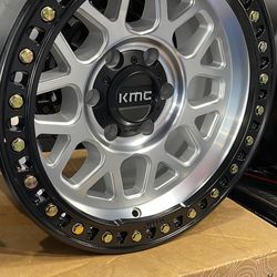 Kmc 549 Silver / Black Ring 6x139.7 17x9 - 12 Offset Wheels For Chevy / Tacoma Wheels 🔥🔥🔥🔥🔥