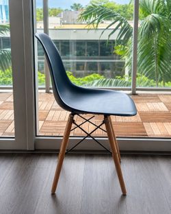 Blue Eames-Style Chair with Wood Legs