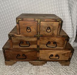 Wood Stacking Drawer Chest with Brass Hardware