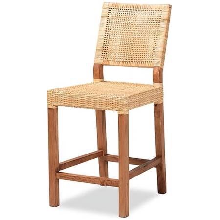 Baxton Studio Lesia Modern Bohemian Natural Rattan Wood Counter Stool