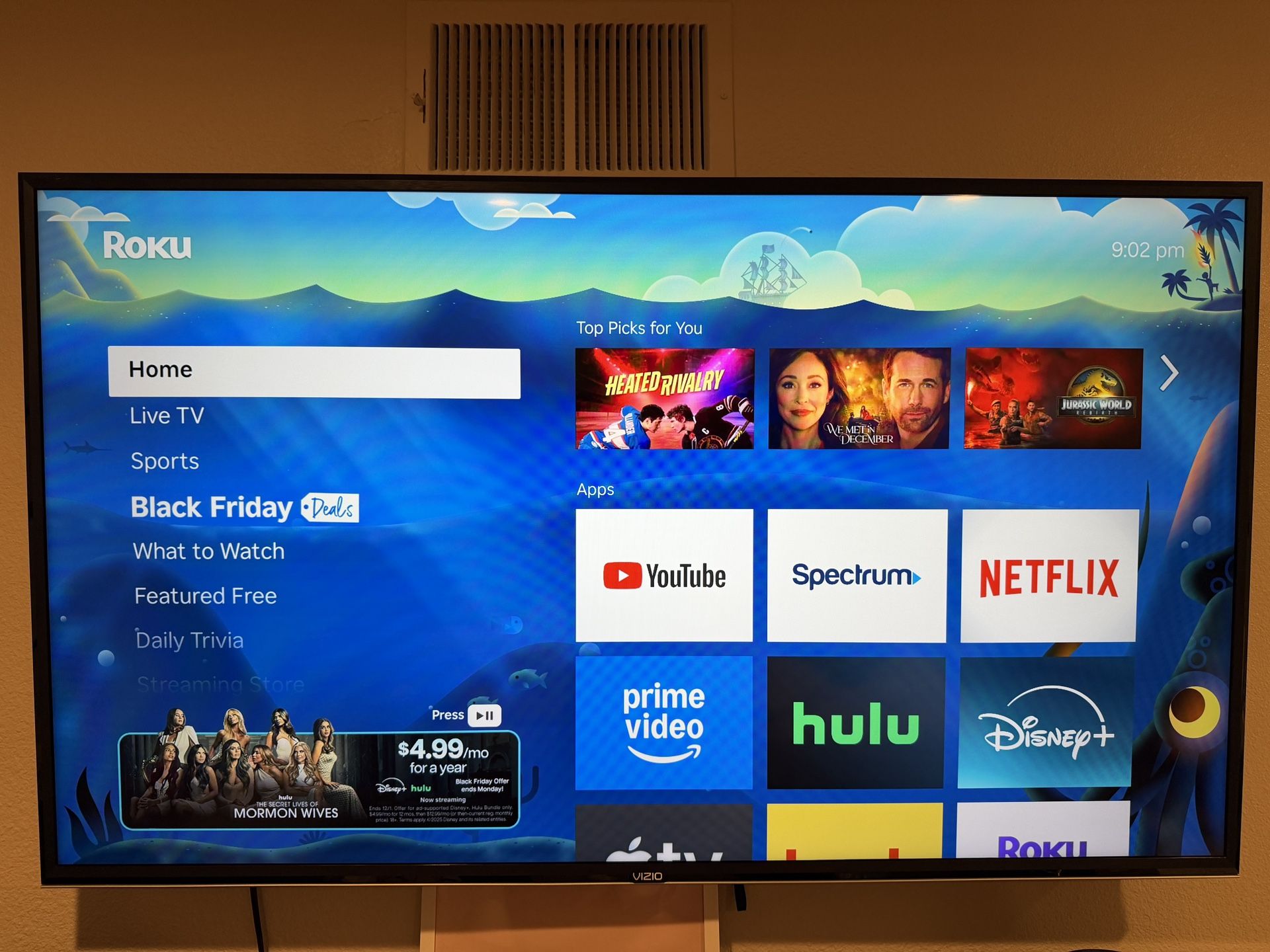 Vizio 55” 4K Ultra HDTV, SMARTCAST, ROKU Included!