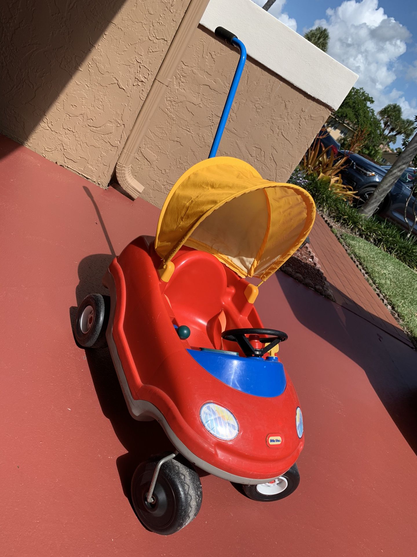 Little Tikes Toddler Push Car w Handle Canopy Sun Shade Music 🎶 Console Fun Outdoor Toy