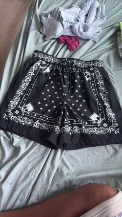 Black Bandana Print Drawstring Shorts