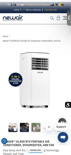 NEWAIR® 10,000 BTU PORTABLE AIR CONDITIONER, DEHUMIDIFIER, AND FAN