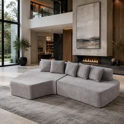 Modular Sectional Sofa L-shape with Chaise ,  Deep Seat Cloud Couch, 3 Seat Sofa with 5 Pillows - gray L-27
