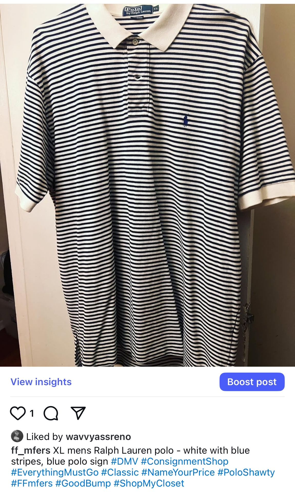 Men’s Ralph Lauren Polo Shirt-XL Blue And White